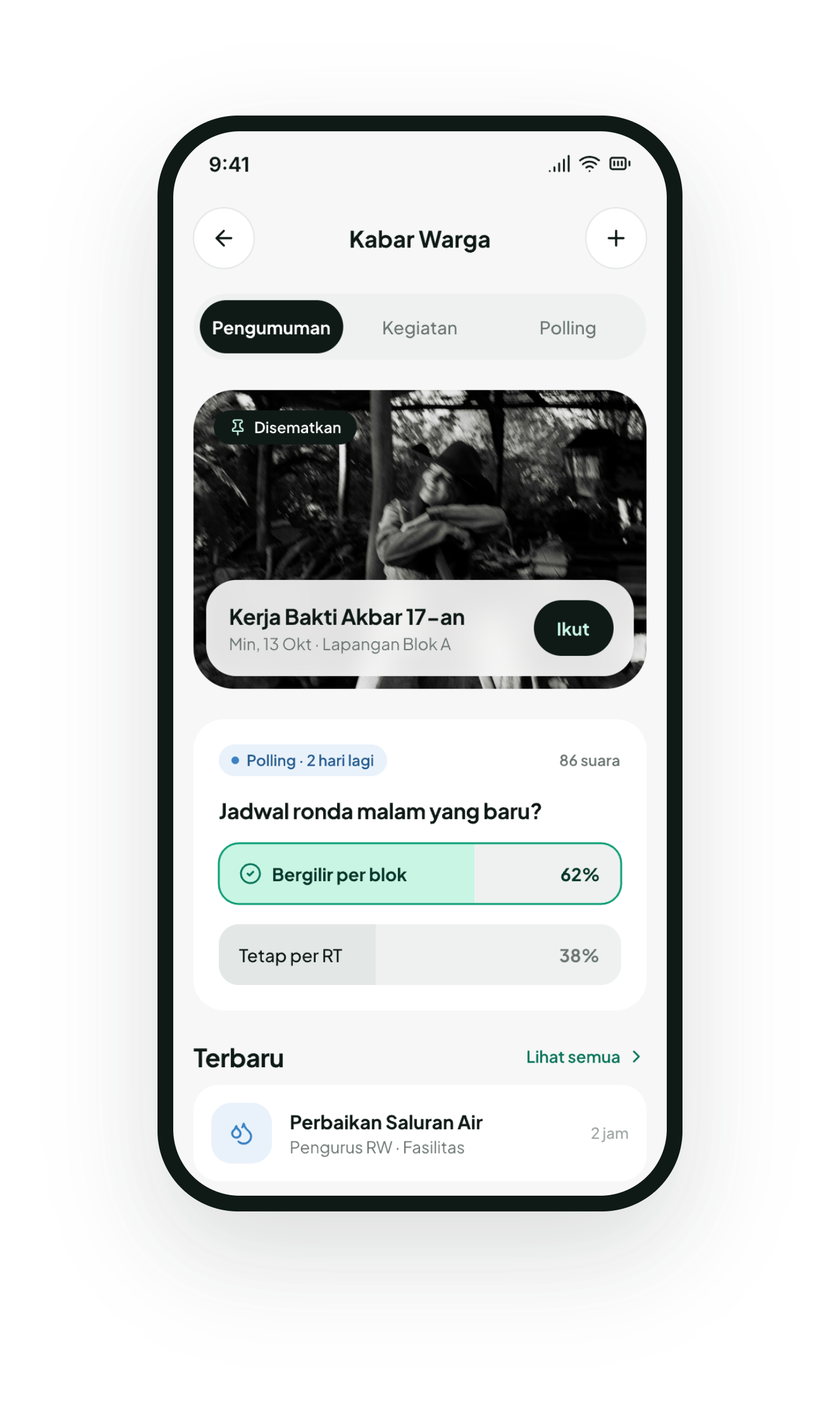 Layar Info & Pengumuman Real-time di aplikasi Sahabat Warga
